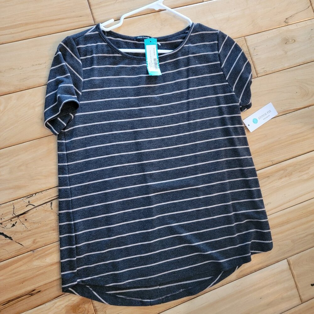 NWT Pink Clover Grey Striped Tee- medium